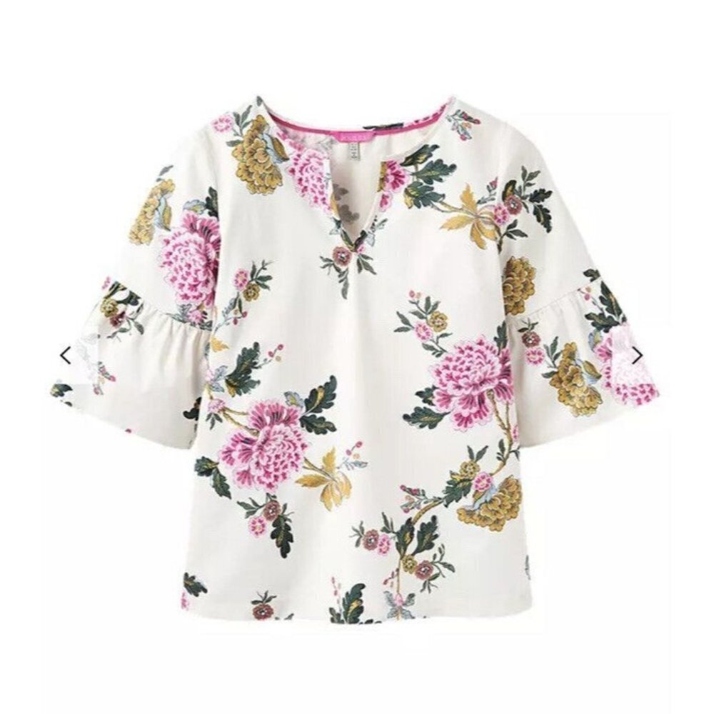 Joules Womens Leya Fluted Sleeve Floral Print Top In‎ Cream Chinoise NWT Sz 4 US